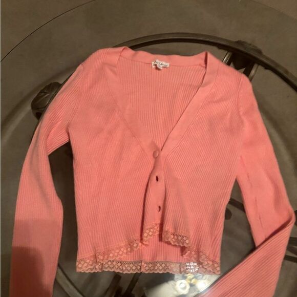 For Love & Lemons Salmon pink cardigan - Picture 1 of 4